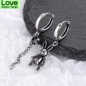 925 стерлингового серебра винтажный кролик длинные кисточки асимметричные серьги-кольца для женщин милые животные ювелирные изделия подарок S -E1074