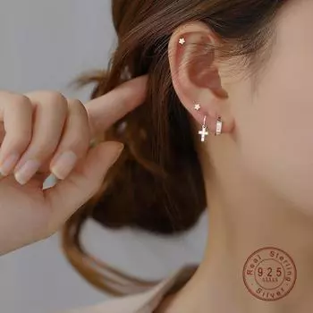 925 стерлингового серебра высокого качества крест серьги женские простые циркониевые кристаллы модные ювелирные изделия серебряный