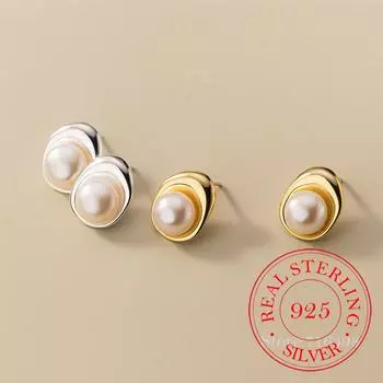 925 стерлингового серебра жемчуг геометрические серьги-гвоздики для женщин и детей 14 карат золотая пластина ухо свадебная вечеринка ювелирные изделия подарок женщина Pendientes серебряный
