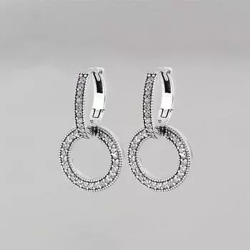 925 стерлингового серебра женские классические серьги белые кубические цирконии двойные серьги кольцо для женщин девушки свадебные украшения