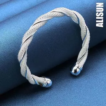 925 стерлингового серебра женский и мужской широкий сетчатый плетеный браслет модные свадебные украшения 50MM