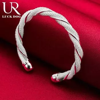 925 стерлингового серебра женский и мужской широкий сетчатый плетеный браслет модные свадебные украшения 50MM