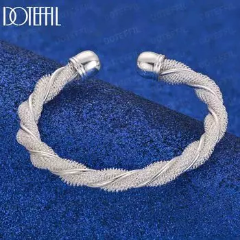 925 стерлингового серебра женский и мужской широкий сетчатый плетеный браслет модные свадебные украшения 50MM