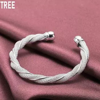 925 стерлингового серебра женский и мужской широкий сетчатый плетеный браслет модные свадебные украшения 50MM