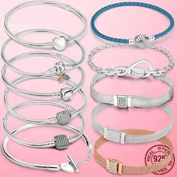 925 стерлингового серебра змея браслет-цепочка сердце для женщин бесконечный узел ромашка цветок застежка женский браслет браслеты женские ювелирные изделия 20cm