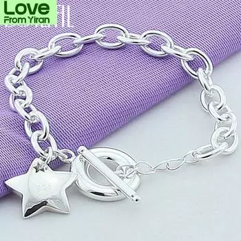 925 стерлингового серебра звезда пряжка браслеты с подвесками цепь для женщин мода свадьба помолвка ювелирные изделия