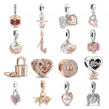 925 тонких переплетенных бесконечных сердец, двойные подвески из розового золота, семейные подвески из бисера навсегда