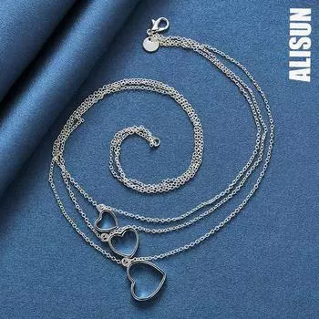 925 три сердца кулон ожерелье модные свадебные украшения 45CM