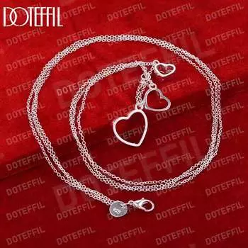 925 три сердца кулон ожерелье модные свадебные украшения 45CM