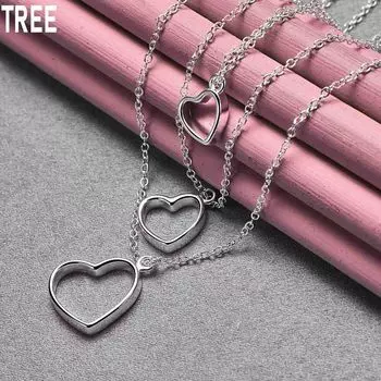 925 три сердца кулон ожерелье модные свадебные украшения 45CM