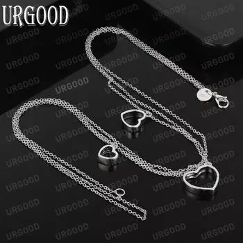 925 три сердца кулон ожерелье модные свадебные украшения 45CM