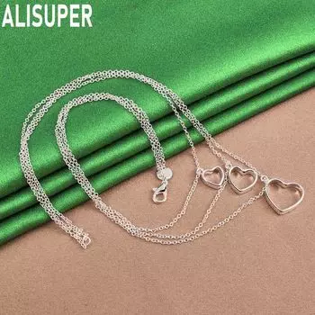 925 три сердца кулон ожерелье модные свадебные украшения 45CM