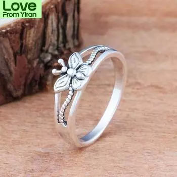 925 Винтажное тайское серебряное кольцо-бабочка для женщин Серебряное 925 Подарочное ювелирное кольцо оптом 6