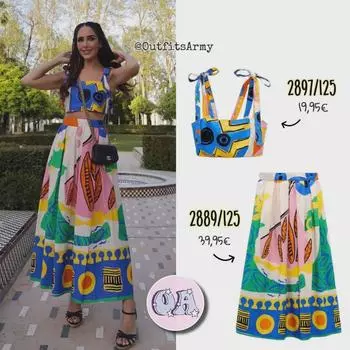 9277 Весенний женский комплект в европейском и американском стиле из жилета на подтяжках и юбки с принтом на высокой талии Extra Small