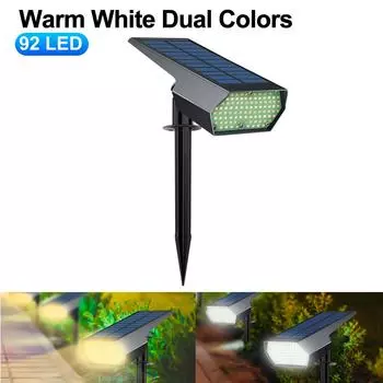 92 LED Solar Lawn Lights Landscape Spotlights Garden Solar Spot Lights Bright Warm/White 2 Lighting Color Adjustable Walkway 1PC