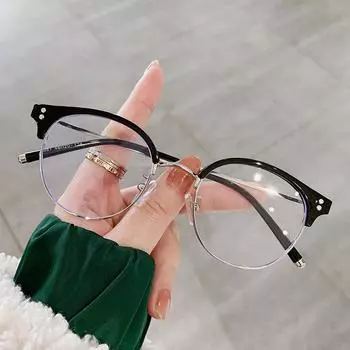 9381 Metal Frame Anti-Blue Glasses Eyebrow Frame Round Frame Glasses Literary Xiaoqing Can Be Matched With Myopia