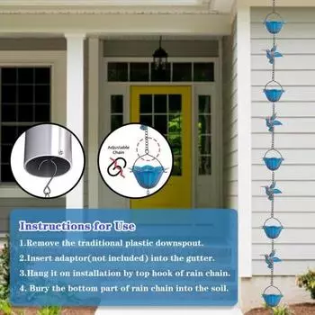 94,5-дюймовая подвесная дождевая цепочка-колибри, улавливатель дождя, декоративная цепочка для замены водосточной трубы для желобов патио и двора синий