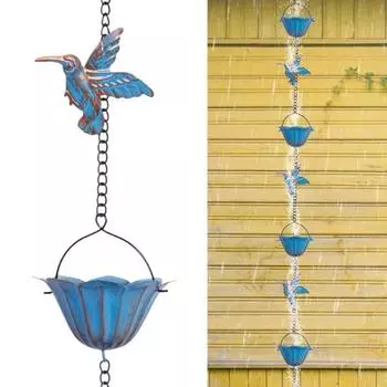 94,5-дюймовая подвесная дождевая цепочка-колибри, улавливатель дождя, декоративная цепочка для замены водосточной трубы для желобов патио и двора синий