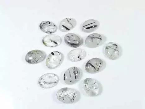 94Cts. Black Rutile Quartz Oval Cabochon Loose Gemstone 15 Pcs Lot 10X14MM RQ-1510