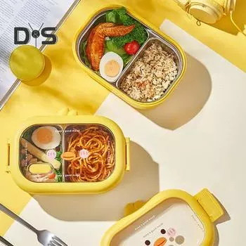 950 мл Вентиляционное отверстие Коробка для бенто с застежкой Прочная маленькая желтая утка Изолированная коробка для бенто из нержавеющей стали жёлтый