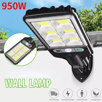950W светодиодный солнечный настенный светильник с датчиком движения для уличного фонаря безопасности в саду