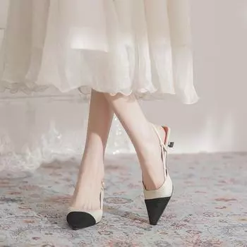 9560-1 Женские летние босоножки во французском стиле на шпильке со средним каблуком и острым носком с цветовым сочетанием 35 грязно-белый