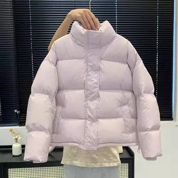 95% белого утиного пуха, высококачественная короткая женская куртка-пуховик 2024 года, зимняя, утолщенная, с воротником-стойкой, повседневная, теплая, для хлеба XS небесно-голубой