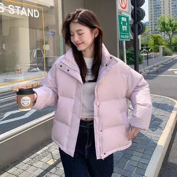95 белый утиный пух маленькая куртка женская короткая зимняя 2024 новая корейская версия свободная утолщенная куртка из хлеба XS size is suitable for 85 to 55 kg светло-розовый