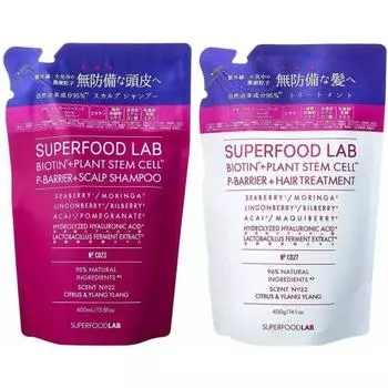 95% натуральных ингредиентов SUPERFOOD LAB [УФ-лучи] P Barrier [Освежающий] Шампунь и набор для лечения (400 мл и 400 г каждый) SUPERFOOD LAB Не содержит силикона,