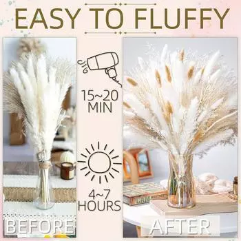 95 шт. сушеных пампасов, натуральный сушеный букет пампасной травы для домашнего декора, наполнитель для вазы, пушистый для декора стола, свадебного декора, деревенского декора бежевый