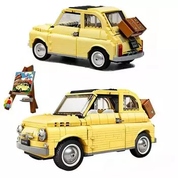 960 шт. Технические строительные блоки Fiat 500, классическая желтая модель автомобиля, создатель, сборка, кирпичи, игрушки для мальчиков, подарок для детей