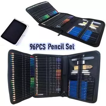 96 Pcs/set Professional Sketching Pencils Coloured Pencils Folding Bag Watercolour Graphite Pencil Set Drawing Art Set Wooden