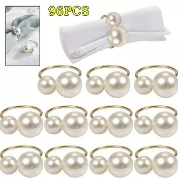 96 шт. Маленькие большие рамки для салфеток с жемчугом, металлические кольца для салфеток, свадебная вечеринка, праздничный банкет, рождественский ужин, декоративные подарки