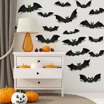 96 шт. наклейки летучая мышь 3D Хэллоуин летучая мышь украшения светящиеся глаза летучие мыши 96 шт. страшные летучие мыши настенные украшения для ванной комнаты кухни дома