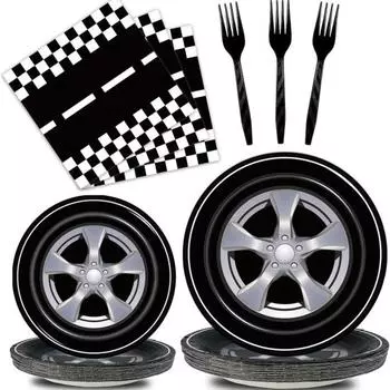 96 шт., посуда для гоночной тематики, вечерние тарелки с гоночным автомобилем, салфетки, вилки, набор столовой посуды для детей, декор для детского душа на день рождения