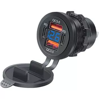 96 Вт Быстрая зарядка 4-USB разъема - Встроенное автомобильное зарядное устройство с цифровым дисплеем, QC3.0 и портами PD 4Port Charger