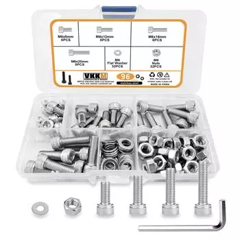 96Pcs M6 Hexagon Head Screw And Nut Set, M6 x 8/12/16/20mm Stainless Steel Screw Set, Cup Head Screw With Allen Wrench