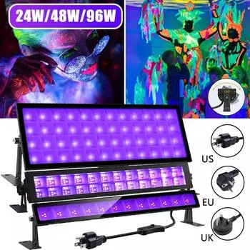 96W/48W/24W Fluorescent Black UV Light Party Bar Glow in Dark Party Supplies for Christmas Blacklit Party Stage Light Xmas Party EU Plug