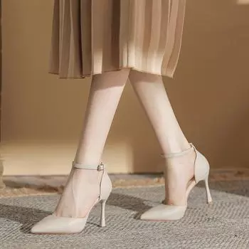 9777-6 Temperament Muse Professional Commuter High Heels женские сандалии на тонком каблуке с острым носком Hollow One-word Strap shoes 34 чёрный