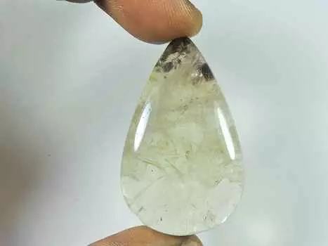 97Cts. Lodolite Garden Quartz Pear Crystal Cabochon Loose Gemstone 28X45X9MM SK-3372
