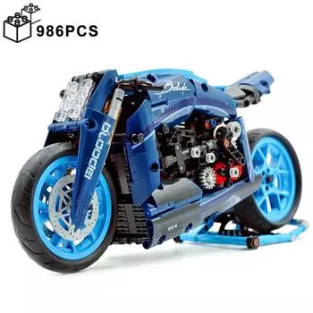986 шт. Технический известный концепт Diavel Blue Motorcycle Building Blocks Сборка кирпичей Игрушки для мотоциклов Подарки для мальчиков и детей No Box