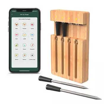 98-футовый беспроводной термометр для мяса BT Smart APP Control 4 зонда Термометр для мяса для гриля и коричневый