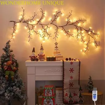 98 светодиодов гирлянды из лозы ивы, ночник в виде лозы, искусственное растение, ветка дерева, настенный светильник, декор для спальни USB Plug