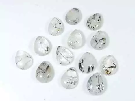 98Cts. Black Rutile Quartz Pear Cabochon Loose Gemstone 13Pcs Lot 12X16MM RQ-1531