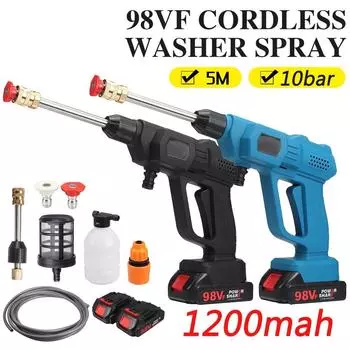 98VF Беспроводная мойка для автомобилей с распылителем, водяной пистолет, машина для мойки автомобилей для Makita, 18 В, высокое давление с аккумулятором 1200 мАч black чёрный