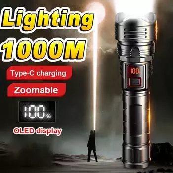 99000 люмен супер яркий светодиодный фонарик дальнего действия уличный водонепроницаемый фонарик для кемпинга с OLED-дисплеем