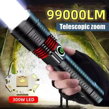 99000LM супер яркий фонарь 300 Вт светодиодный фонарик высокой мощности водонепроницаемый зум ручной фонарь уличный рабочий фонарь кемпинговый фонарь рыболовный фонарь Kit A