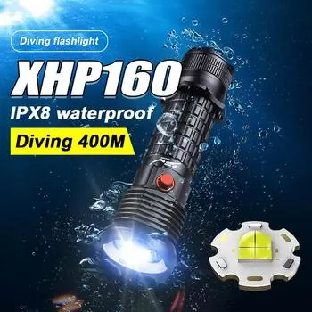 99000LM XHP160 светодиодный профессиональный фонарик для дайвинга, подводный фонарик, водонепроницаемый фонарь, рабочий фонарь для дайвинга no battery чёрный