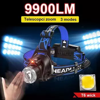 9900LM Налобный фонарь T6 Wick Мощный налобный фонарь Масштабируемая лампа ИК-датчик Налобный фонарь 3 режима Фонарь Регулируемый налобный фонарь A-Headlight