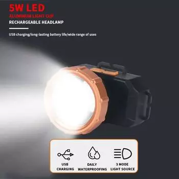9900LM Super Bright LED Headlamp 1000mAh USB Rechargeable Built in Battery Outdoor Fishing Head Flashlight 3 Modes Camping Torch золотистый